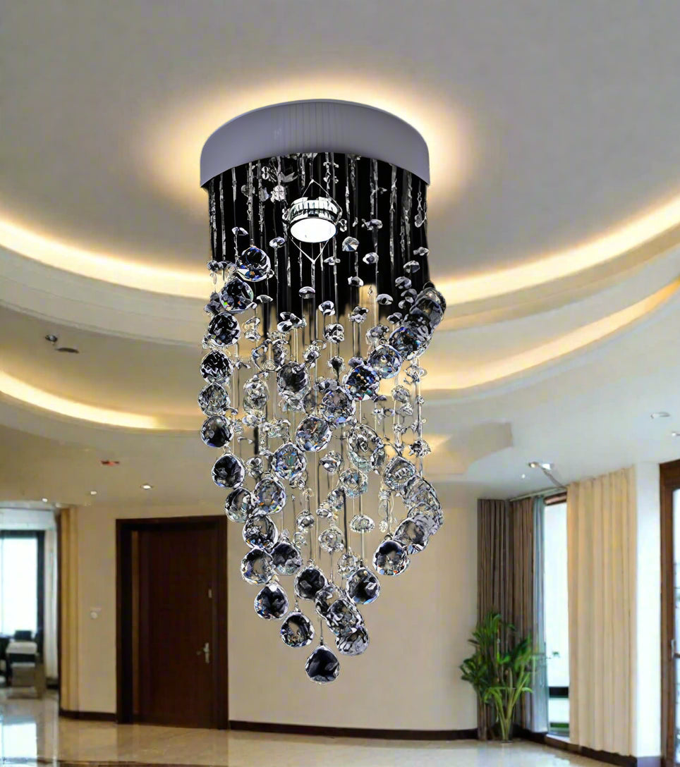 Crystal chandelier against a black background