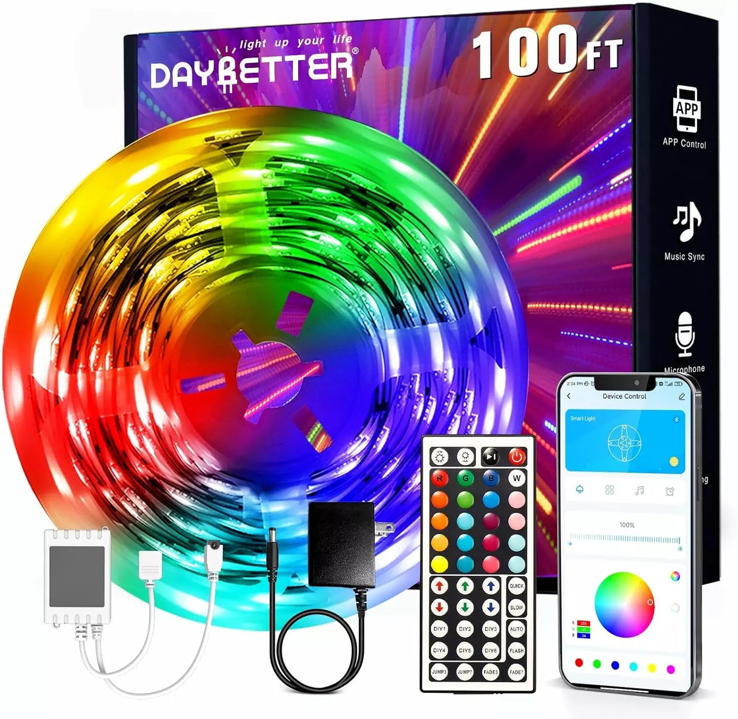 100Ft LED Strip Lights, Smart Light with App Remote Control, RGB LED Lights